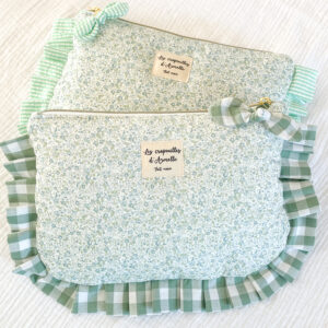 Pochette à volant  fleurie verte et vichy