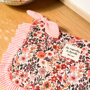 Pochette à volant paquerettes rose et rayé