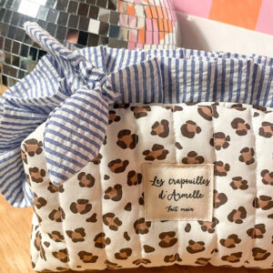 Trousse à maquillage matelassée léopard et marinière