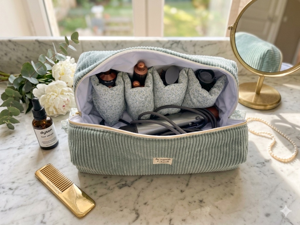 Trousse pour appareil pour cheveux type dyson en velours et imprimé fleuri