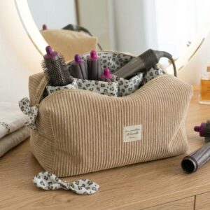 Grande Trousse de Rangement pour Sèche-Cheveux et Accessoires Velours camel et léopard- Fait Main en France