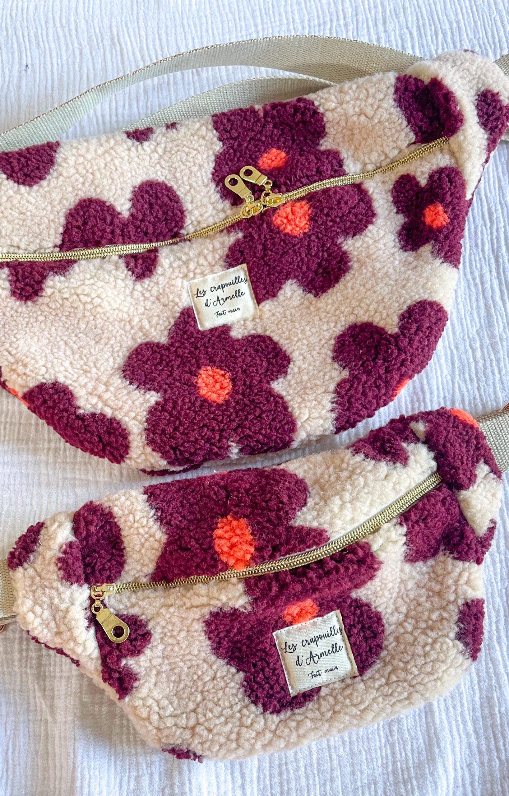 sac banane sherpa fleurie orange et bordeaux – Image 2