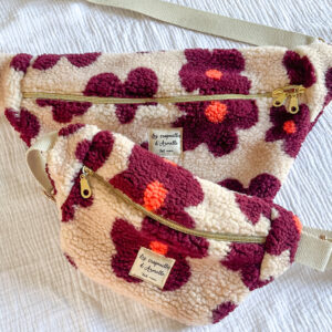 sac banane sherpa fleurie orange et bordeaux